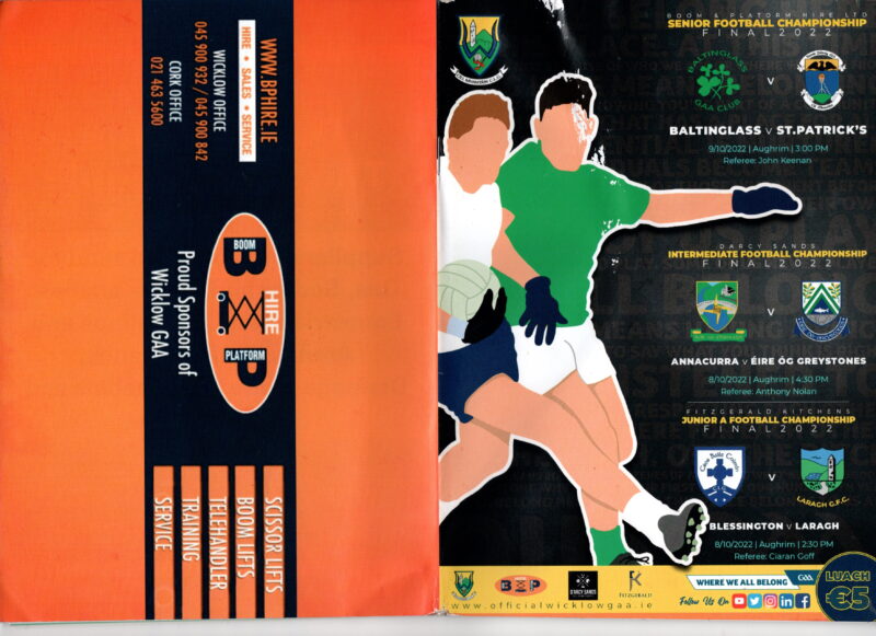 Boom & Platform Hire Ltd Official Wicklow Senior Football Sponsors - Match Programme