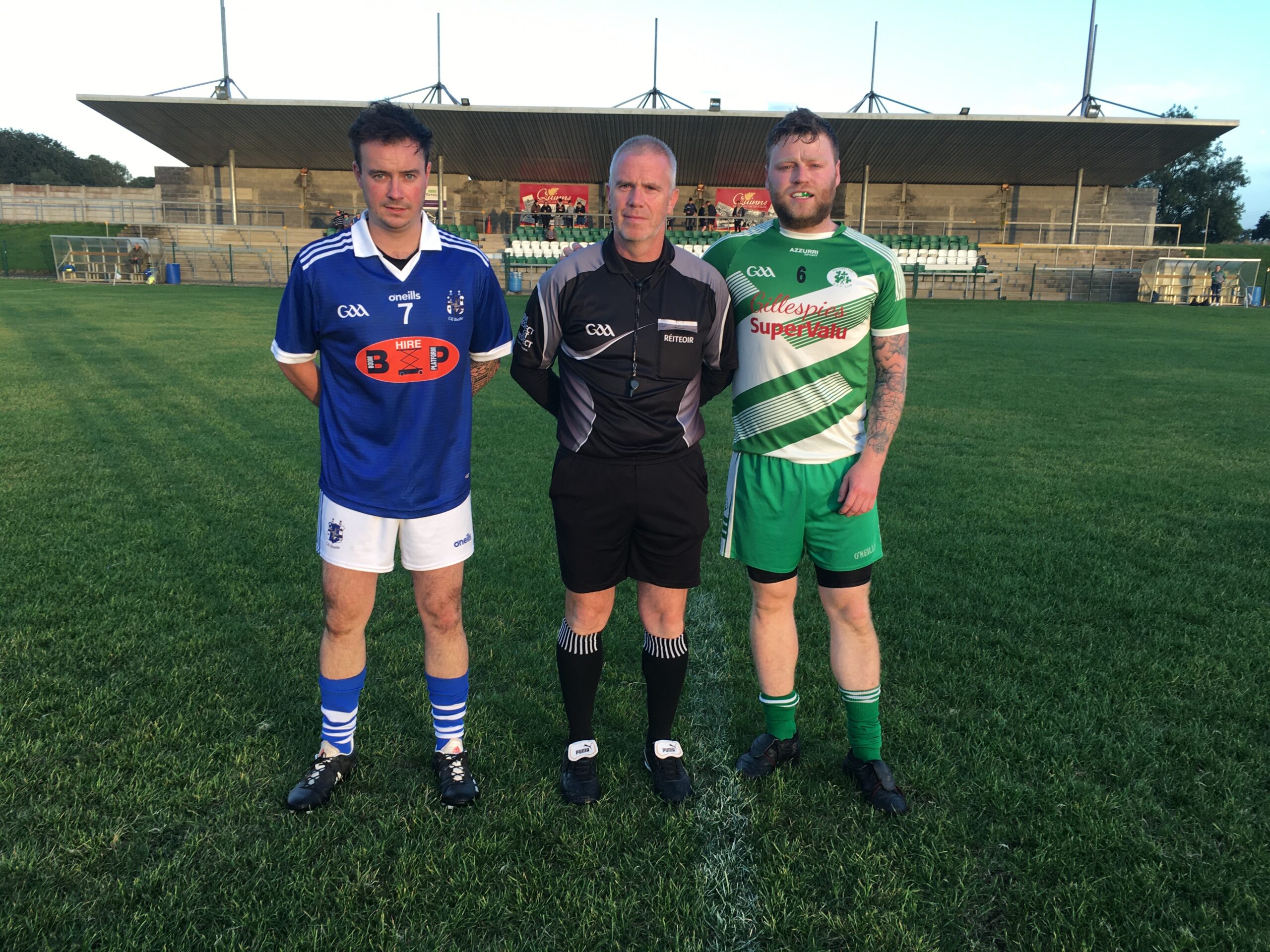 Captain Richard Ward with Referee Kieron Kenny and Baltinglass Captain - Copy